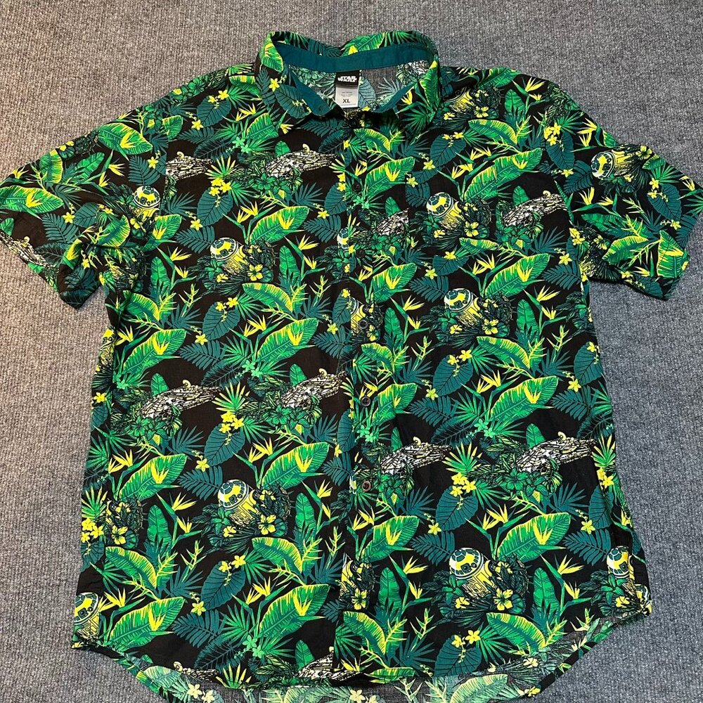 Star Wars Hawaiian Button Down Shirt Mens XL Millennium Falcon R2D2